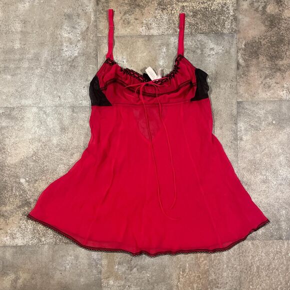 Victoria's Secret Other - victoria’s secret vintage y2k red and black lace milkmaid mesh slip dress large